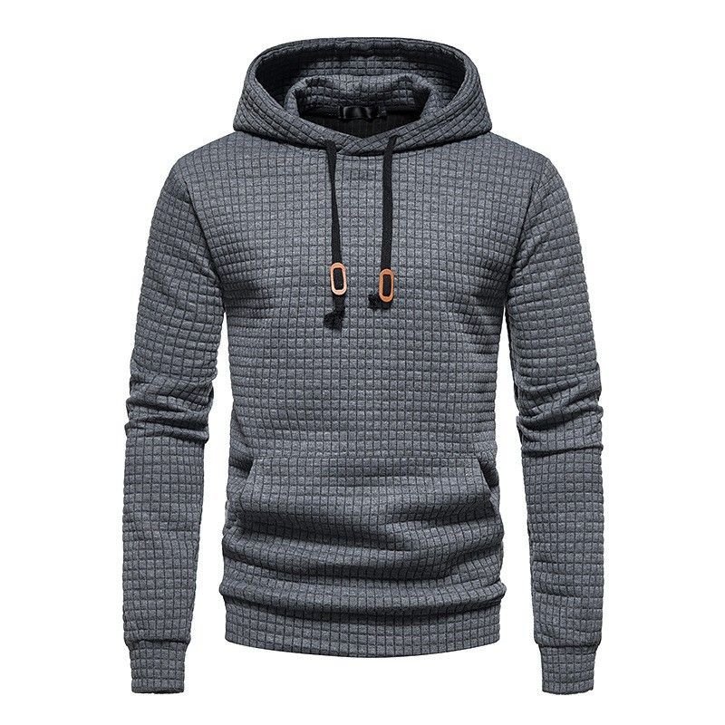 Men Casual Pullover Plaid Jacquard Quilted Cotton Fabric Hoodie Custom