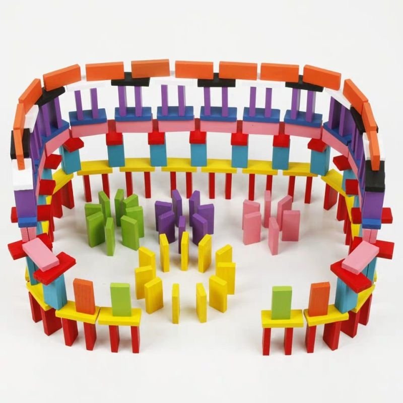 120pcs Children Wooden Rainbow Domino Blocks Set Toy Kid Early Learning Creative Wooden Blocks Educational Toy