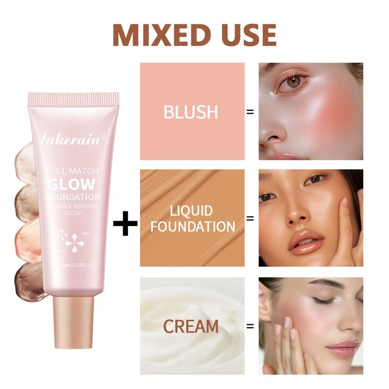 Lakerain Women Natural Gloss Brightening Moisturizing Long-Lasting Concealer Glossy Liquid Foundation