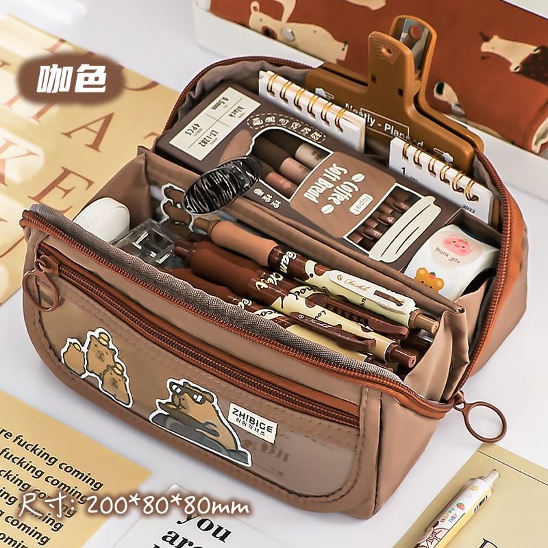 Simple Cartoon Solid Color Large Capacity Transparent Pencil Bag Student Stationery