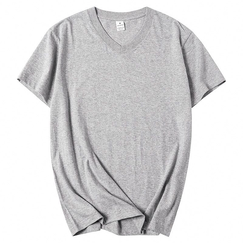 V Neck Short Sleeve Men Unisex 210gsm White 100% Cotton T-Shirt Custom